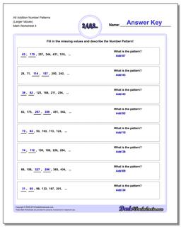 Alt Addition Worksheet Number Patterns (Larger Values)