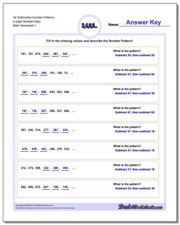 Number Patterns Alt Subtraction Worksheet (Larger Multiple Step)