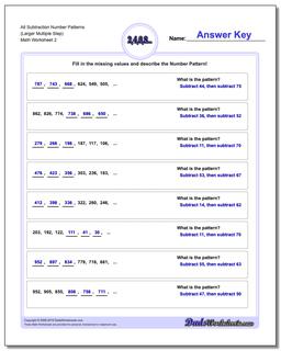 Alt Subtraction Worksheet Number Patterns (Larger Multiple Step) /worksheets/number-patterns.html