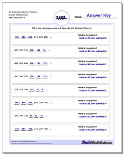 Alt Subtraction Worksheet Number Patterns (Larger Multiple Step)