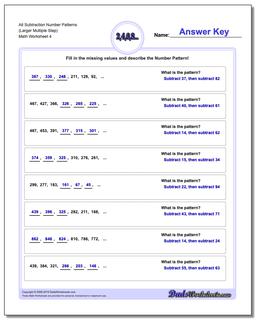 Alt Subtraction Worksheet Number Patterns (Larger Multiple Step)