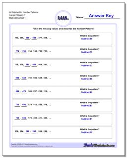 Number Patterns Alt Subtraction Worksheet (Larger Values) 2