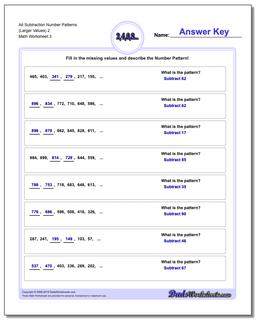 Alt Subtraction Worksheet Number Patterns (Larger Values) 2