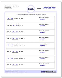 Alt Subtraction Worksheet Number Patterns (Larger Values) 2