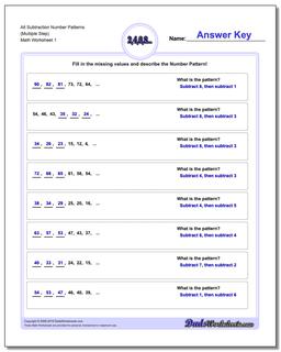 Number Patterns Alt Subtraction Worksheet (Multiple Step)