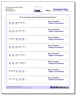 Alt Subtraction Worksheet Number Patterns (Multiple Step)