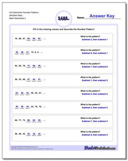 Alt Subtraction Worksheet Number Patterns (Multiple Step)