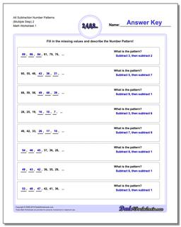 Number Patterns Alt Subtraction Worksheet (Multiple Step) 2