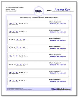 Alt Subtraction Worksheet Number Patterns (Multiple Step) 2