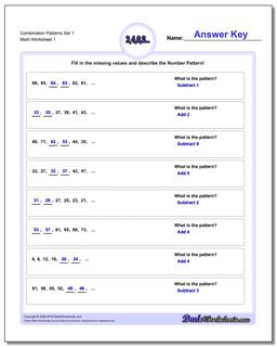 Number Patterns Combination Set 1 Worksheet