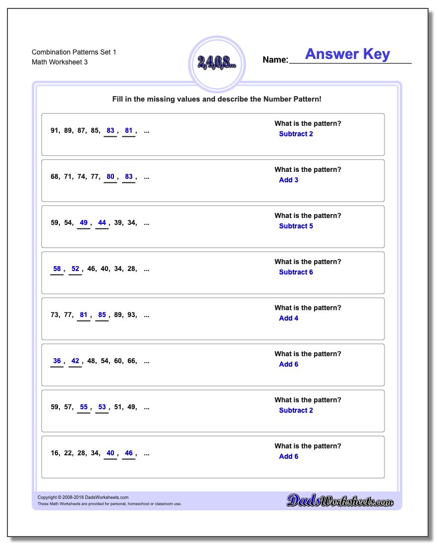 Combination Patterns Set 1 Worksheet