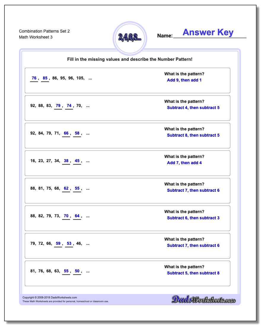 Combination Patterns Set 2 Worksheet