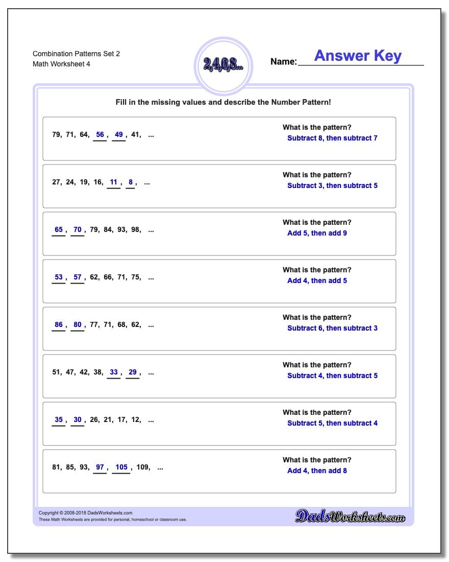 Combination Patterns Set 2 Worksheet