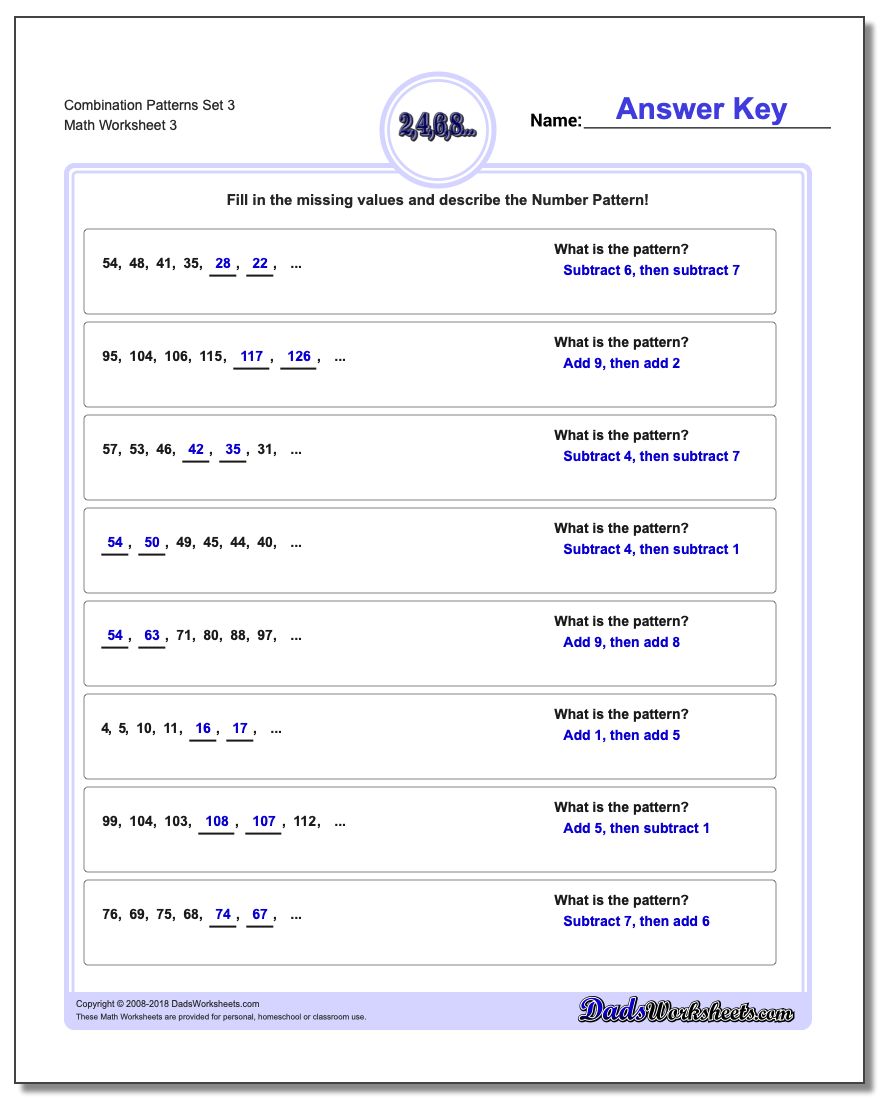 Combination Patterns Set 3 Worksheet