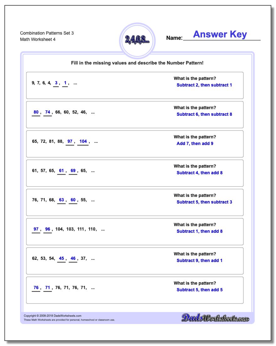 Combination Patterns Set 3 Worksheet