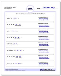 Number Patterns Fibonacci Worksheet