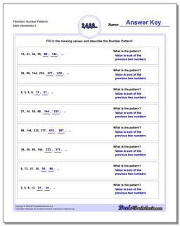 Fibonacci Number Patterns Worksheet