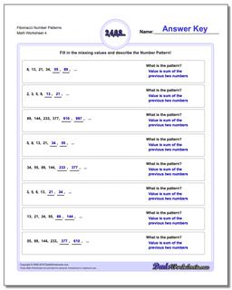 Fibonacci Number Patterns Worksheet