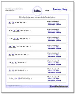 Number Patterns More Fibonacci Worksheet