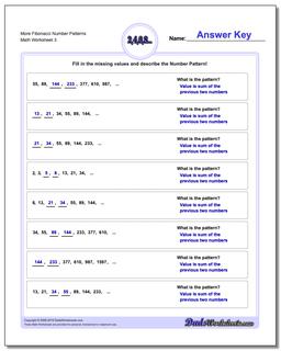 More Fibonacci Number Patterns Worksheet