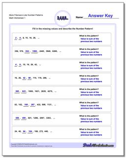 Number Patterns More Fibonacci-Like Worksheet