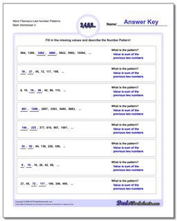 More Fibonacci-Like Number Patterns Worksheet