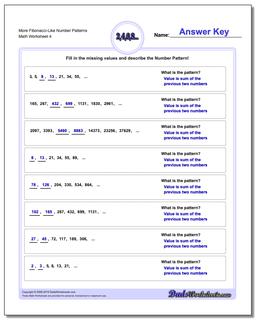 More Fibonacci-Like Number Patterns Worksheet