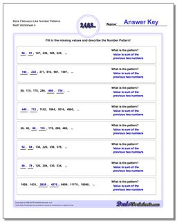 More Fibonacci-Like Number Patterns Worksheet