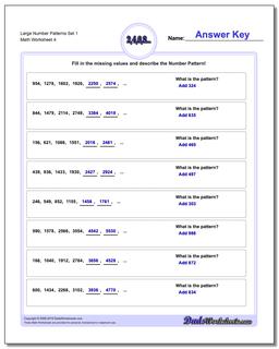 Large Number Patterns Set 1 Worksheet