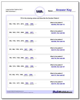 Number Patterns Large Set 2 Worksheet