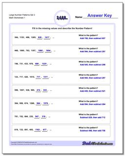 Number Patterns Large Set 3 Worksheet