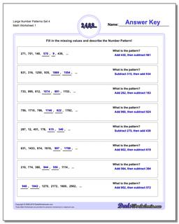 Number Patterns Large Set 4 Worksheet