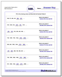 Large Number Patterns Set 4 Worksheet