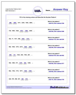 Large Number Patterns Set 4 Worksheet