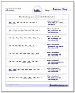 Number Patterns Large Set 5 Worksheet