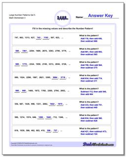 Large Number Patterns Set 5 Worksheet