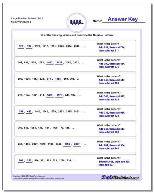 Number Patterns Patterns With Large Numbers Number Patterns Patterns With Large Numbers