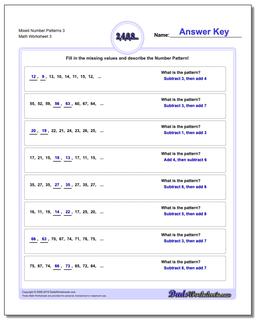 Mixed Number Patterns 3 Worksheet