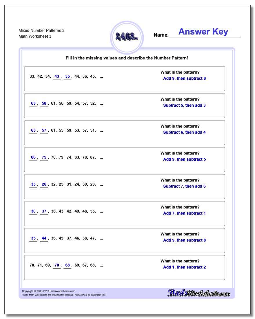 Mixed Number Patterns 3 Worksheet