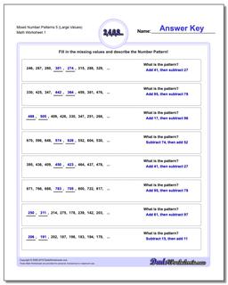 Number Patterns Mixed 5 (Large Values) Worksheet