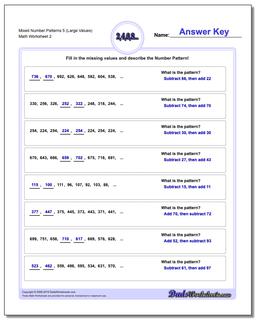 Mixed Number Patterns 5 (Large Values) /worksheets/number-patterns.html Worksheet