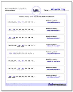 Mixed Number Patterns 5 (Large Values) Worksheet