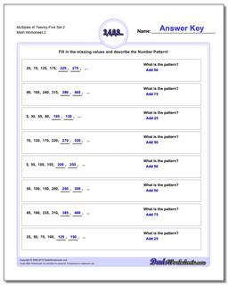 Multiples of Twenty-Five Set 2 /worksheets/number-patterns.html Worksheet