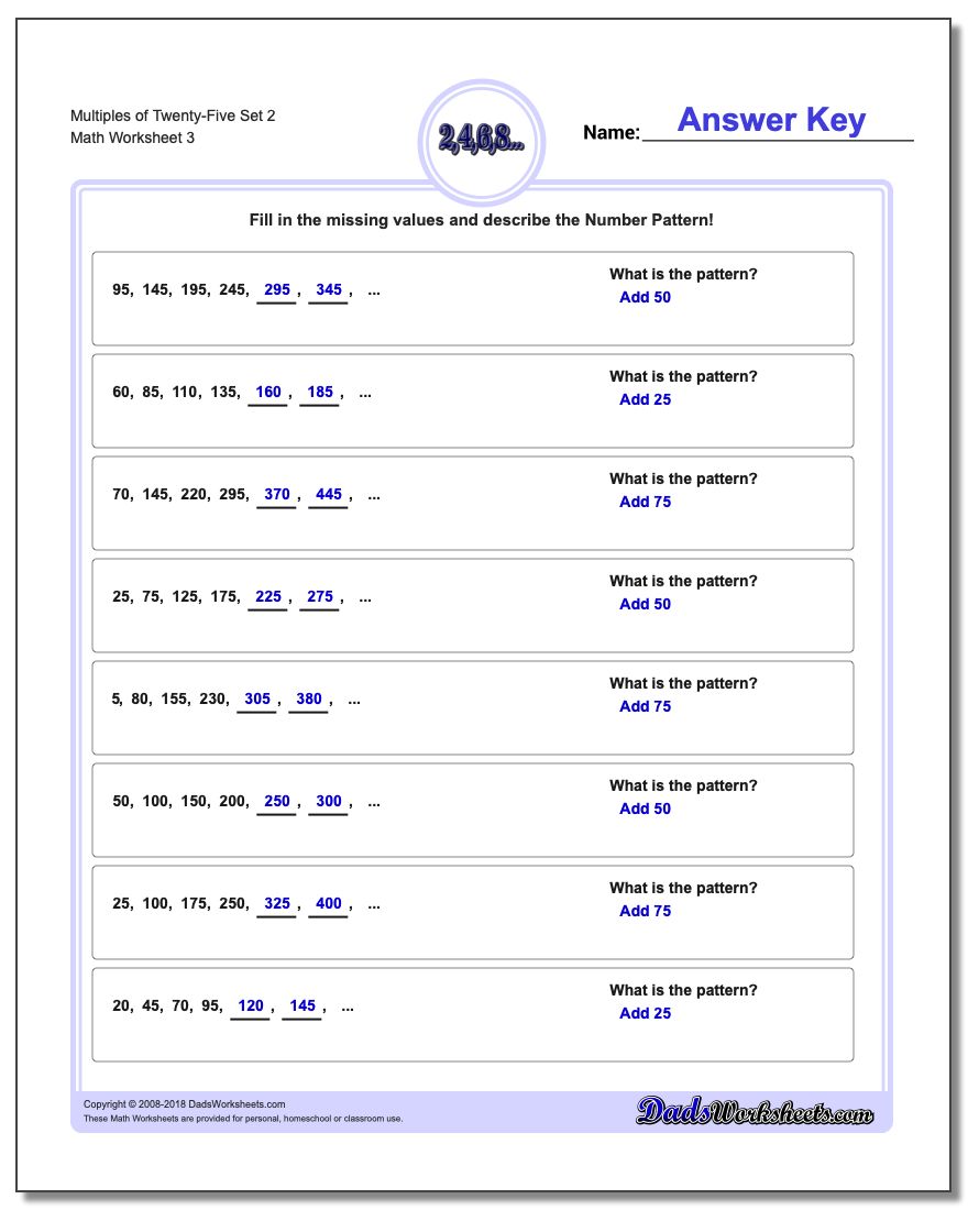Multiples of Twenty-Five Set 2 Worksheet