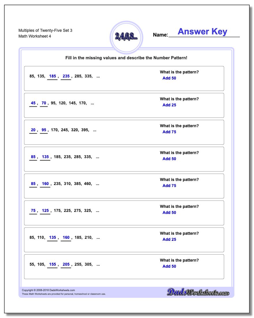 Multiples of Twenty-Five Set 3 Worksheet