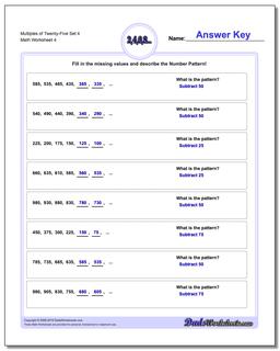 Multiples of Twenty-Five Set 4 Worksheet