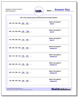 Multiples of Twenty-Five Set 5 Worksheet