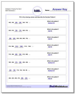 Multiples of Twenty-Five Set 6 /worksheets/number-patterns.html Worksheet