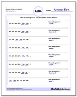 Multiples of Twenty-Five Set 6 Worksheet