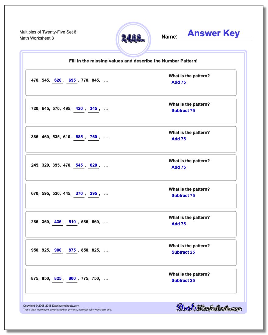 Multiples of Twenty-Five Set 6 Worksheet